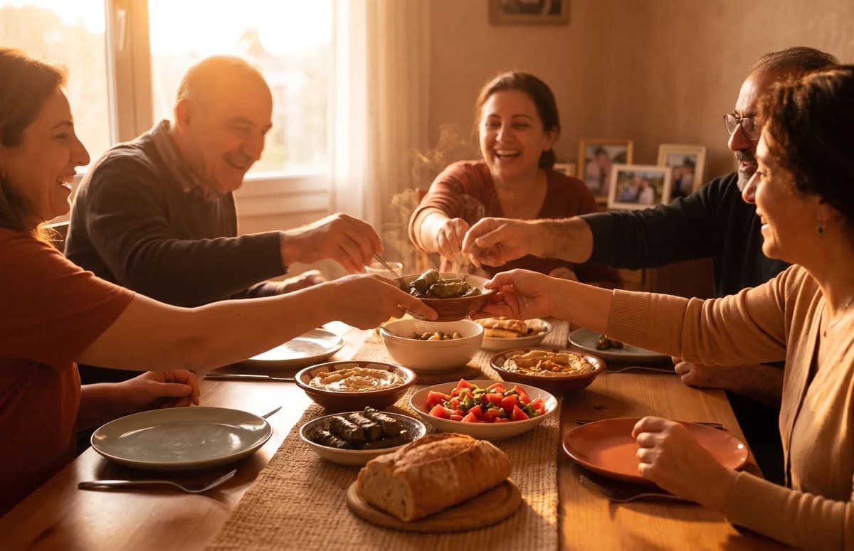 A family sharing homemade food around a table